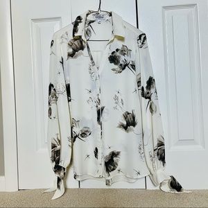 Express Floral Print Portofino Blouse Cream Black